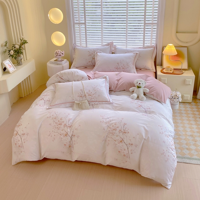 91家纺网 家纺一手货源 找家纺 星期三  2025年4月新款铂金全棉纯棉13372四件套 加微信有会员价 棠影寻-粉