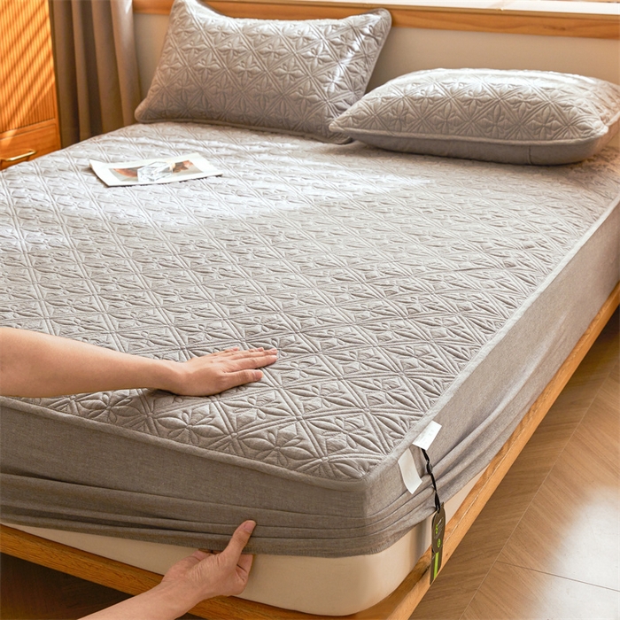 91家纺网 家纺一手货源 找家纺 3C 2025全棉蚕丝蛋白夹棉床笠 天星花-星辰灰