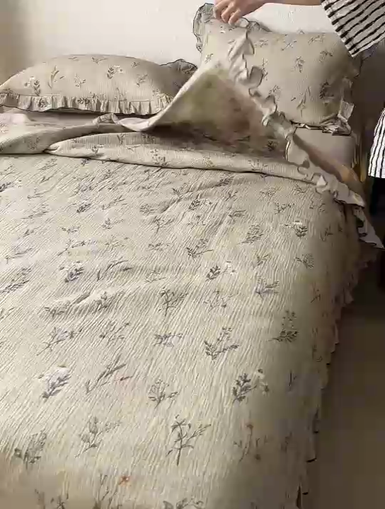 91家纺网 家纺一手货源 找家纺 安莱生活2025新款A类全棉双层皱皱纱夏凉被 夏被 织麦-咖