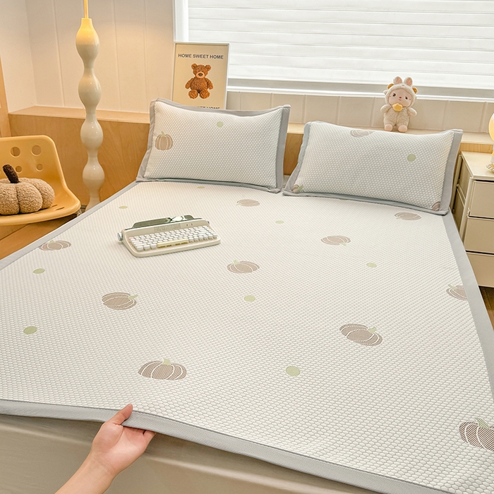 91家纺网 家纺一手货源 找家纺 绣女坊 2025新款冰豆豆提花凉席三件套 南瓜