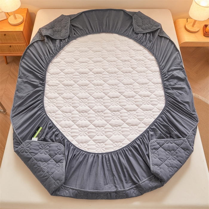 91家纺网 家纺一手货源 找家纺 3C 2025新款A类全棉四叶草防水隔脏床笠 防水 浅语-星空灰