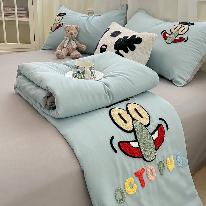 91家纺网 家纺一手货源 找家纺 眠帛家居 2025新款A类水洗皱皱纱毛巾绣夏被四件套 章鱼哥