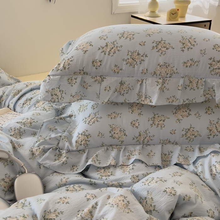 91家纺网 家纺一手货源 找家纺 希丞家居 2025新款云感提花双层纱花边四件套 小香芝士