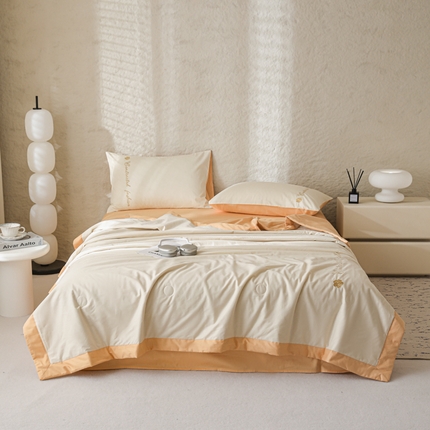 简宜家居（朝初家纺） 2025新款纯棉刺绣山茶花大豆被 山茶花-米杏