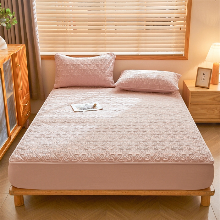 91家纺网 家纺一手货源 找家纺 3C 2025全棉蚕丝蛋白夹棉床笠 天星花-樱花粉