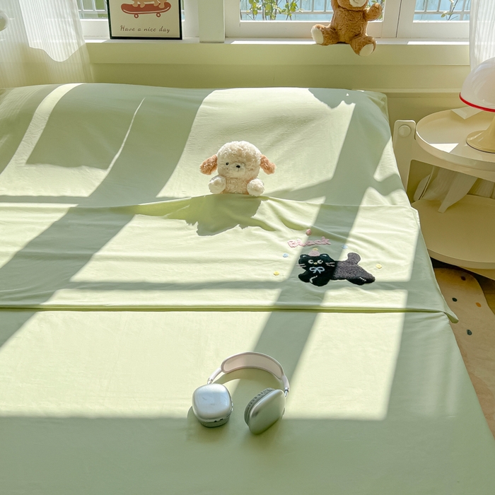 91家纺网 家纺一手货源 找家纺 柒星睡袋 2025新款款40支全棉纯色毛巾绣可拆分隔脏睡袋 黑猫 绿