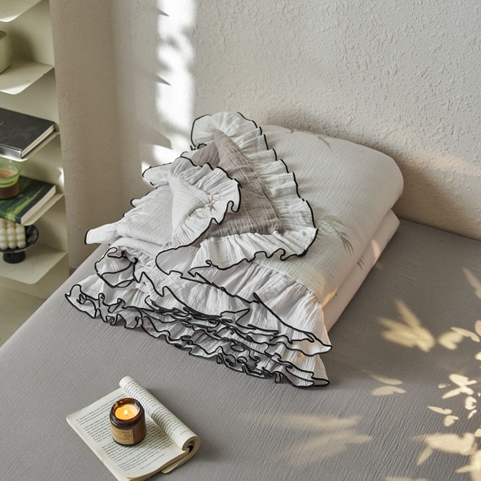 91家纺网 家纺一手货源 找家纺 安莱生活2025新款A类全棉双层皱皱纱夏凉被 夏被  水竹烟