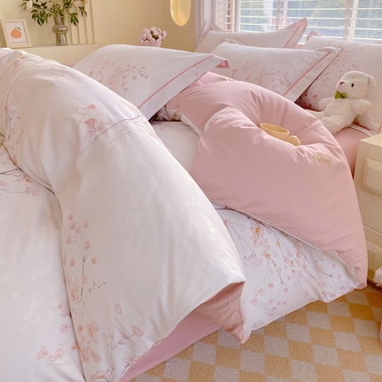 星期三  2025年4月新款铂金全棉纯棉13372四件套 加微信有会员价 棠影寻-粉