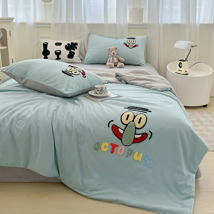 眠帛家居 2025新款A类水洗皱皱纱毛巾绣夏被四件套 章鱼哥