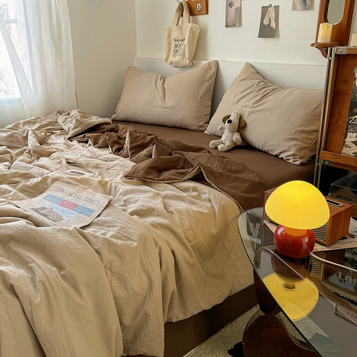 91家纺网 家纺一手货源 找家纺 耀达家居 2025新款水洗棉双拼夏被四件套 奶茶➕咖啡