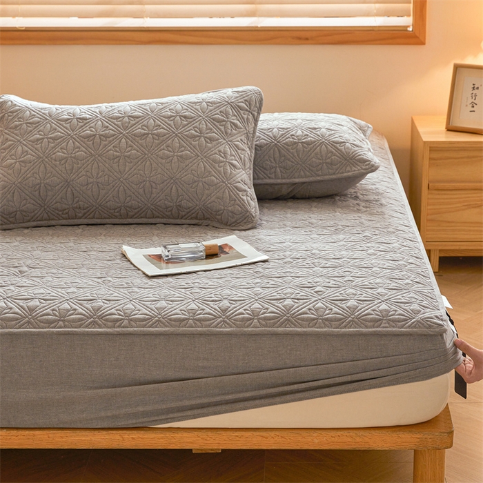 91家纺网 家纺一手货源 找家纺 3C 2025全棉蚕丝蛋白夹棉床笠 天星花-星辰灰