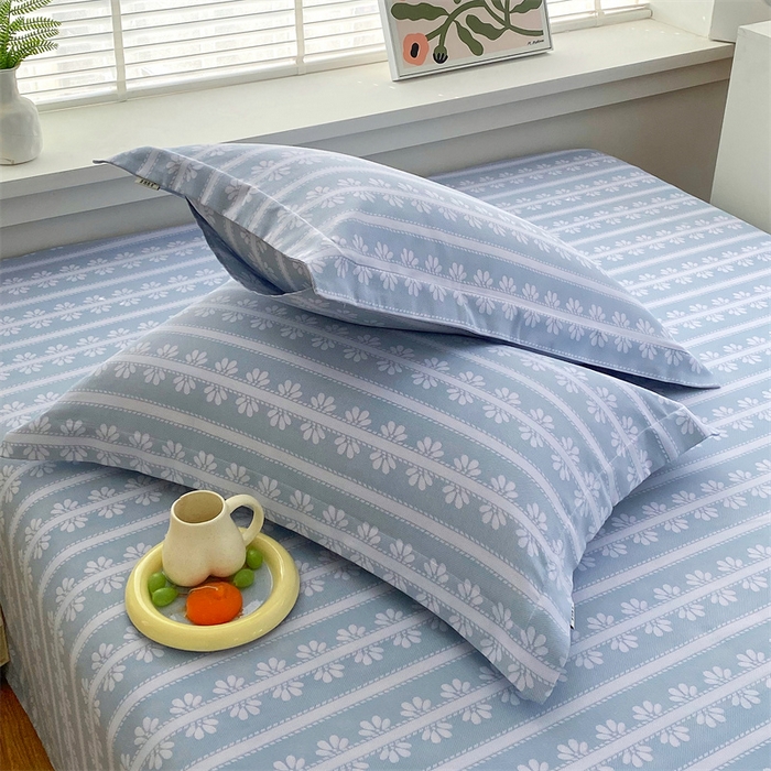 91家纺网 家纺一手货源 找家纺 凯磊2025新款老粗布印花单品枕套枕套单件 甜纹悠居-蓝