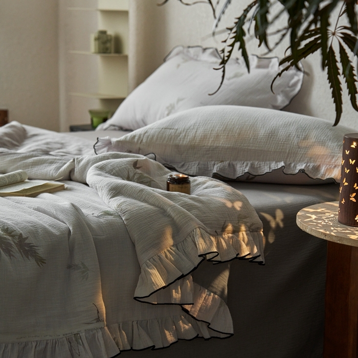 91家纺网 家纺一手货源 找家纺 安莱生活2025新款A类全棉双层皱皱纱夏凉被 夏被  水竹烟