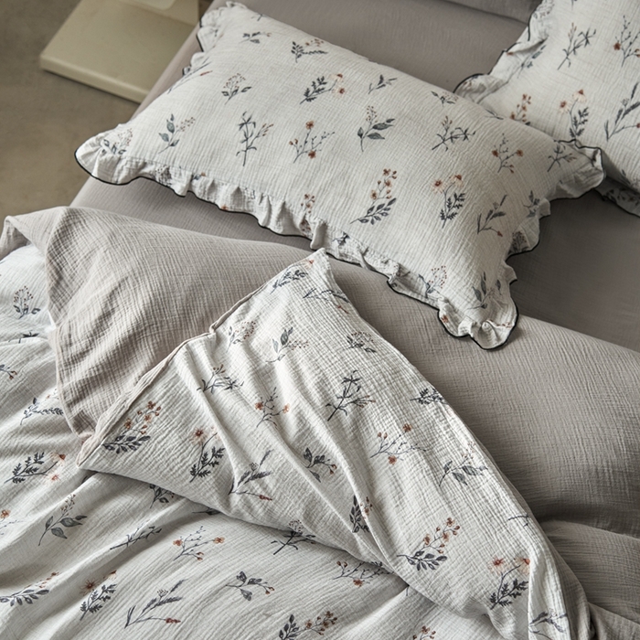 91家纺网 家纺一手货源 找家纺 安莱生活2025年新款全棉精梳棉双层纱绉纱数码印花四件套及夏凉被系列3 织麦-白