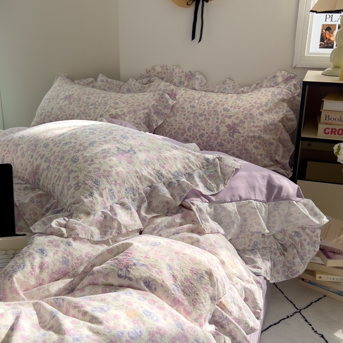 91家纺网 家纺一手货源 找家纺 （总）希丞家居 2025新款云感提花双层纱花边四件套