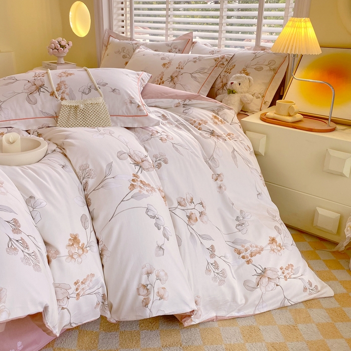 91家纺网 家纺一手货源 找家纺 星期三  2025年4月新款铂金全棉纯棉13372四件套 加微信有会员价 花佳境-咖