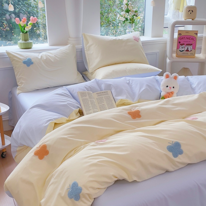 91家纺网 家纺一手货源 找家纺 锦觅家纺  2025新款奶油小清新毛巾绣全棉纯棉四件套-风格一（专版散花必须控价） 五彩斑斓