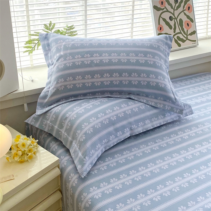 91家纺网 家纺一手货源 找家纺 凯磊2025新款老粗布印花单品枕套枕套单件 甜纹悠居-蓝