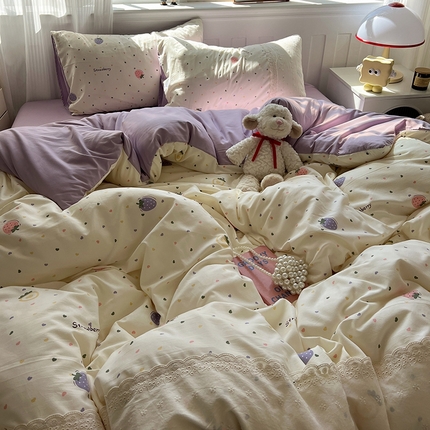 91家纺网 家纺一手货源 找家纺 （总）韩都家居  2025春夏新款蕾丝花边云感双层纱四件套