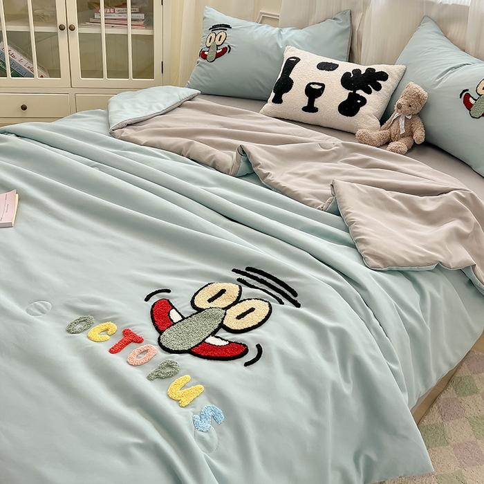 91家纺网 家纺一手货源 找家纺 眠帛家居 2025新款A类水洗皱皱纱毛巾绣夏被四件套 章鱼哥