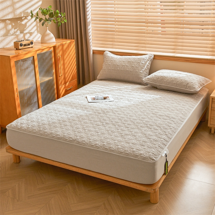 91家纺网 家纺一手货源 找家纺 3C 2025全棉蚕丝蛋白夹棉床笠 天星花-浅卡其