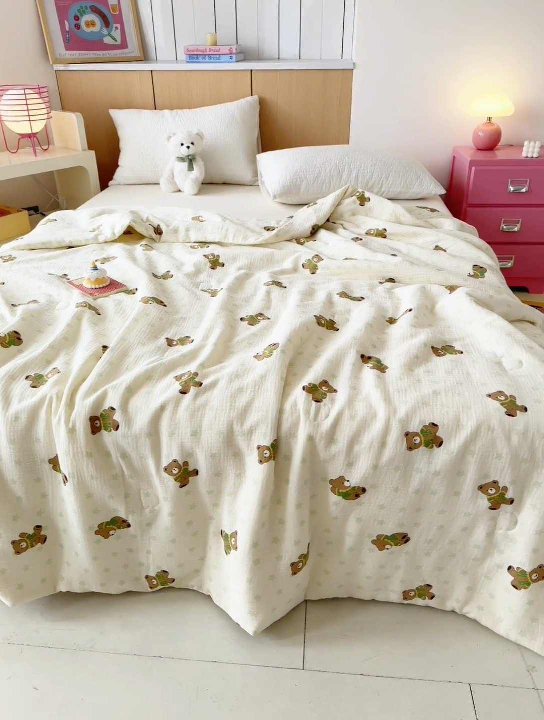 91家纺网 家纺一手货源 找家纺 薇玛仕 2025新款A类全棉双层皱皱纱印花款大豆夏凉被空调被儿童被被子被芯 调皮小熊