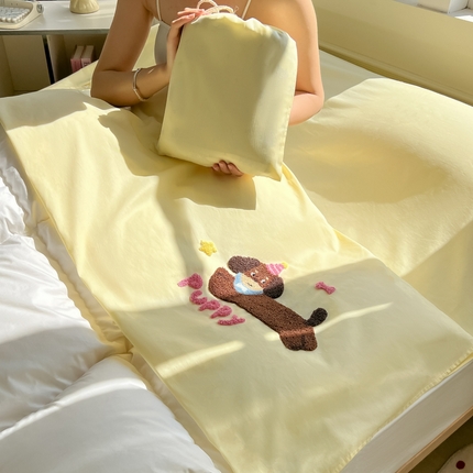 柒星睡袋 2025新款款40支全棉纯色毛巾绣可拆分隔脏睡袋 帕皮狗 月光黄