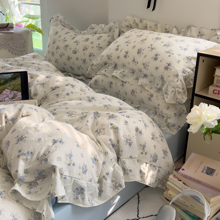 91家纺网 家纺一手货源 找家纺 希丞家居 2025新款云感提花双层纱花边四件套 微醺