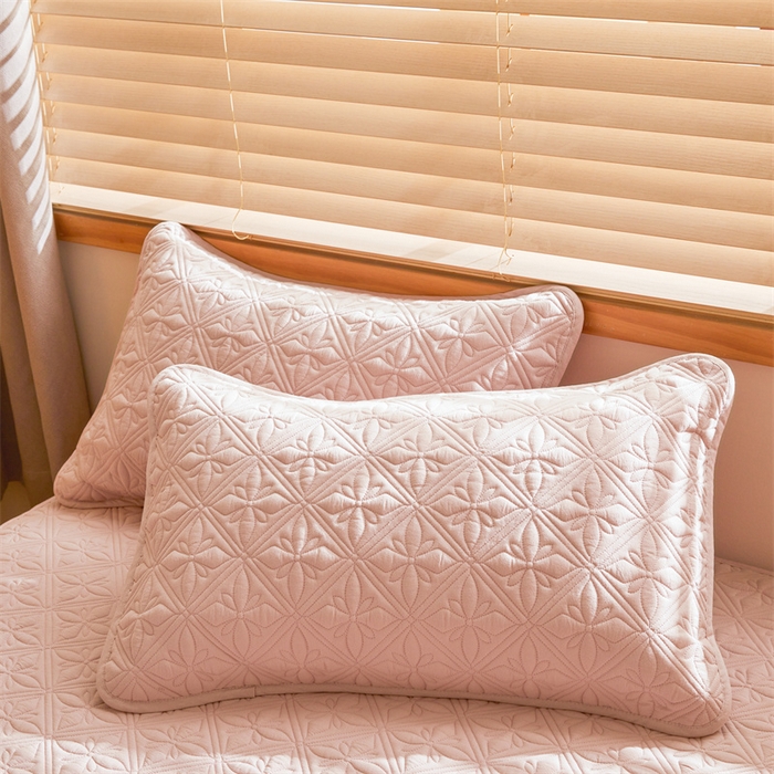 91家纺网 家纺一手货源 找家纺 3C 2025全棉蚕丝蛋白夹棉床笠 天星花-樱花粉