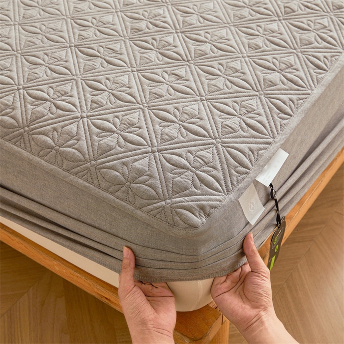 91家纺网 家纺一手货源 找家纺 3C 2025全棉蚕丝蛋白夹棉床笠 天星花-星辰灰