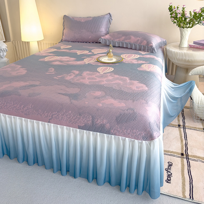 91家纺网 家纺一手货源 找家纺 冬然家纺 2025新款冰豆豆席子凉席床裙款 梦幻气球-粉