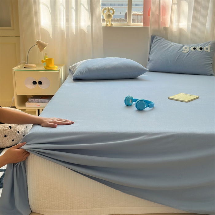 91家纺网 家纺一手货源 找家纺 丽涵家纺 2025新款全棉大雁纹单品床单床单三件套 good月光蓝