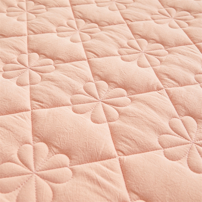 91家纺网 家纺一手货源 找家纺 3C 2025新款A类全棉四叶草防水隔脏床笠 防水 浅语-香妃粉