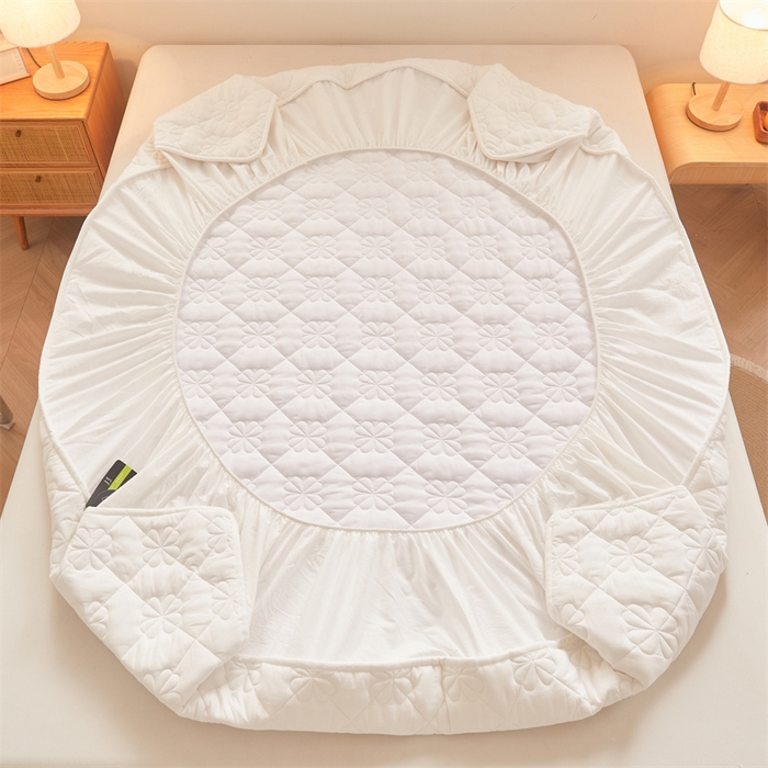 91家纺网 家纺一手货源 找家纺 3C 2025新款A类全棉四叶草防水隔脏床笠 防水 浅语-云朵白