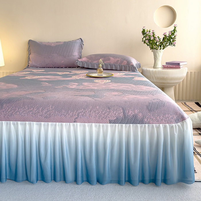 91家纺网 家纺一手货源 找家纺 冬然家纺 2025新款冰豆豆席子凉席床裙款 梦幻气球-粉