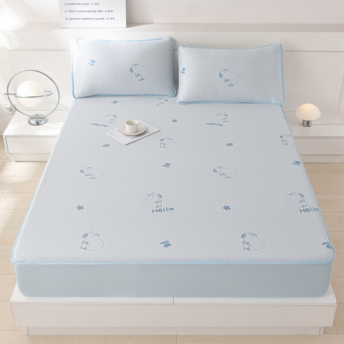 91家纺网 家纺一手货源 找家纺 梦之星 2025新款凉豆豆凉席三件套 卡比巴拉床笠款-蓝