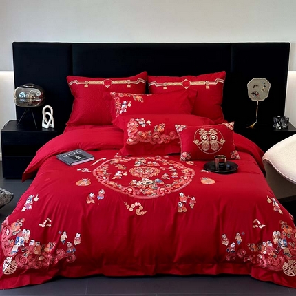 （总）JUICY 橘滋家纺 2023新款轻奢高端进口长绒棉刺绣婚庆四件套