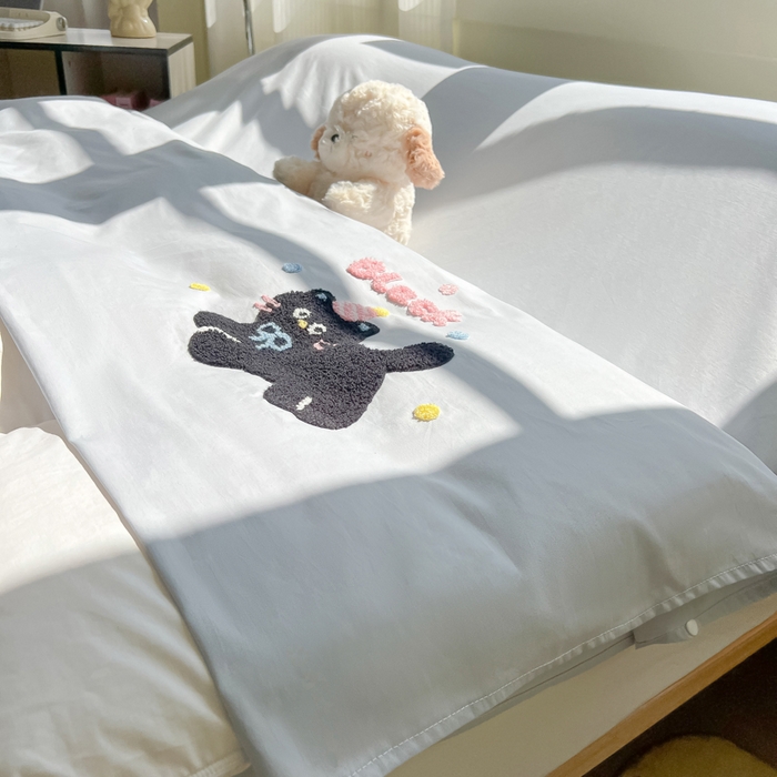 91家纺网 家纺一手货源 找家纺 柒星睡袋 2025新款款40支全棉纯色毛巾绣可拆分隔脏睡袋 黑猫 灰