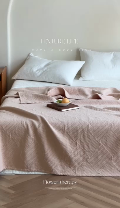 91家纺网 家纺一手货源 找家纺 雯雨家纺2025新款A类全棉加厚六层纱提花纯色盖毯 六层纱-卡其