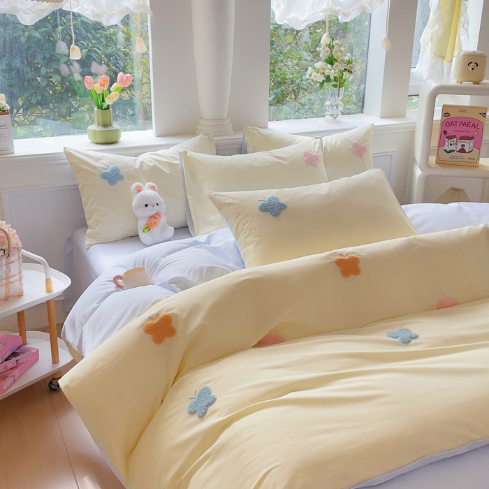 91家纺网 家纺一手货源 找家纺 锦觅家纺  2025新款奶油小清新毛巾绣全棉纯棉四件套-风格一（专版散花必须控价） 五彩斑斓