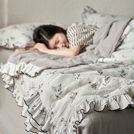 安莱生活2025新款A类全棉双层皱皱纱夏凉被 夏被  织麦-白