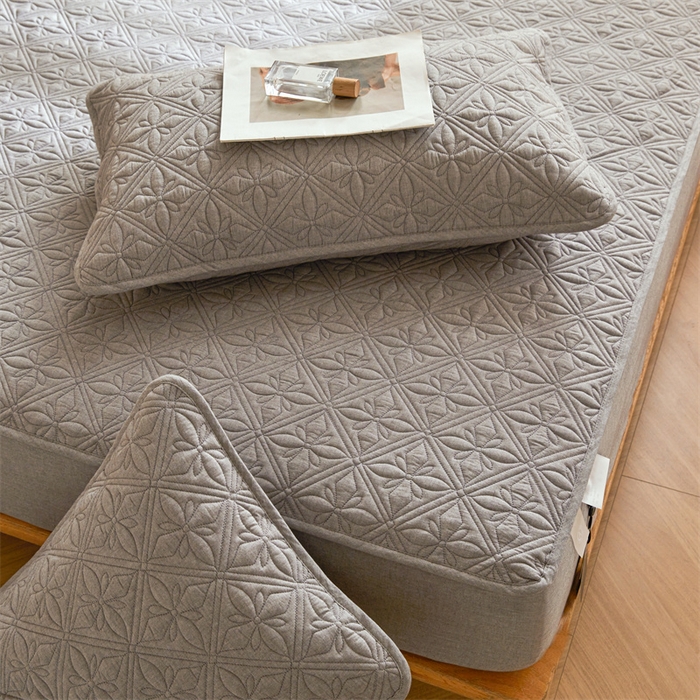 91家纺网 家纺一手货源 找家纺 3C 2025全棉蚕丝蛋白夹棉床笠 天星花-星辰灰