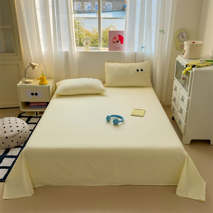 91家纺网 家纺一手货源 找家纺 丽涵家纺 2025新款全棉大雁纹单品床单床单三件套 good浅米黄