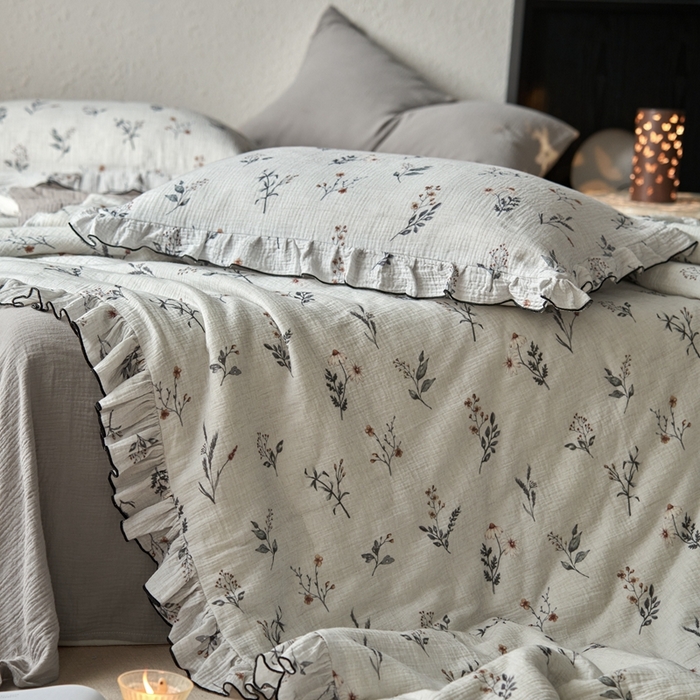 91家纺网 家纺一手货源 找家纺 安莱生活2025新款A类全棉双层皱皱纱夏凉被 夏被  织麦-白