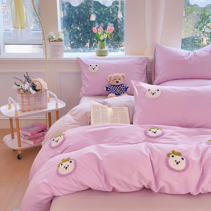 91家纺网 家纺一手货源 找家纺 锦觅家纺 2025新款奶油小清新毛巾绣全棉纯棉四件套-风格一（专版散花必须控价） 甜蜜幸福