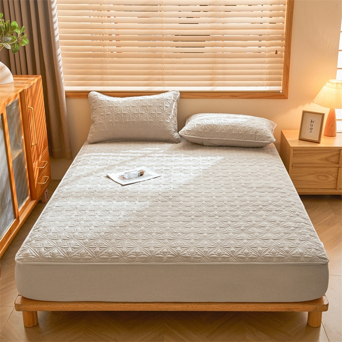 91家纺网 家纺一手货源 找家纺 3C 2025全棉蚕丝蛋白夹棉床笠 天星花-浅卡其