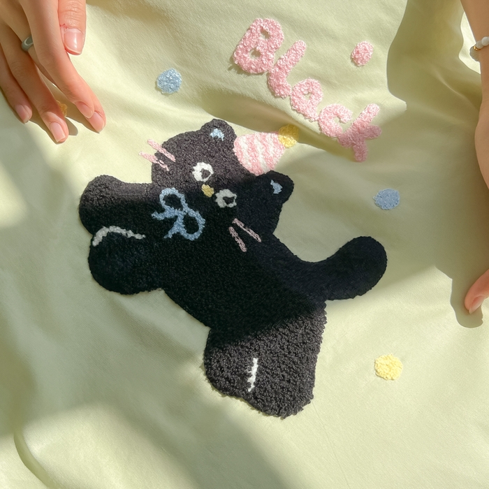 91家纺网 家纺一手货源 找家纺 柒星睡袋 2025新款款40支全棉纯色毛巾绣可拆分隔脏睡袋 黑猫 绿