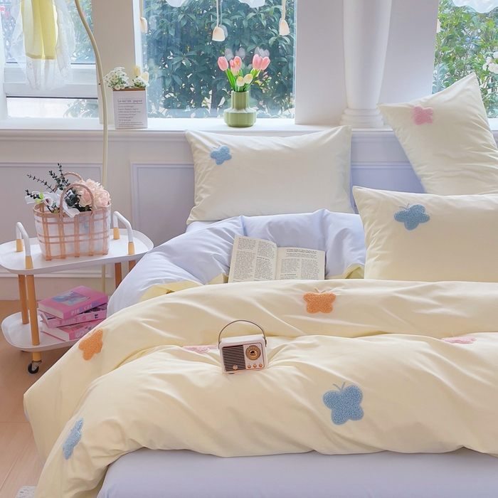 91家纺网 家纺一手货源 找家纺 锦觅家纺  2025新款奶油小清新毛巾绣全棉纯棉四件套-风格一（专版散花必须控价） 五彩斑斓