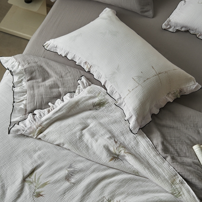 91家纺网 家纺一手货源 找家纺 安莱生活2025新款A类全棉双层皱皱纱夏凉被 夏被  水竹烟