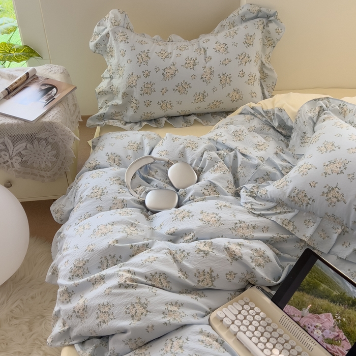 91家纺网 家纺一手货源 找家纺 希丞家居 2025新款云感提花双层纱花边四件套 小香芝士